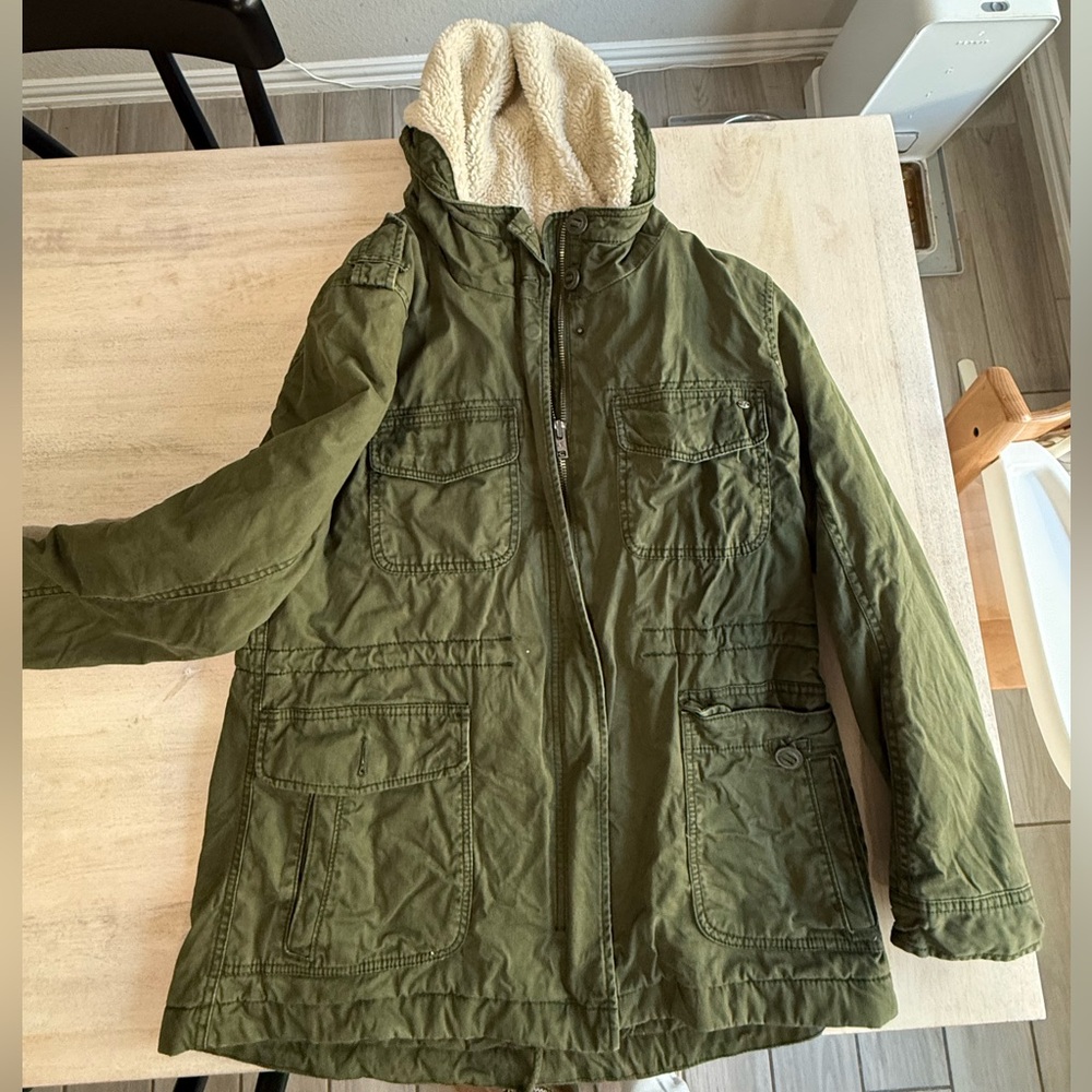 American Eagle Outfitters Green Jacket with Sherpa Lining